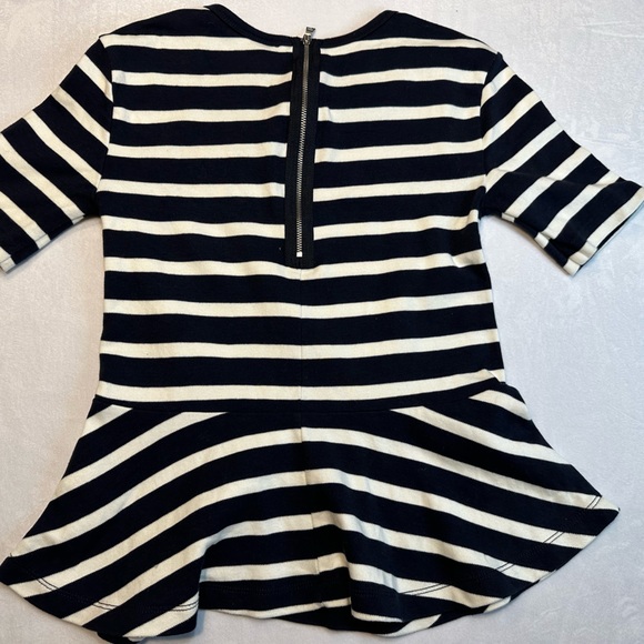 GAP Navy Striped Peplum Top Women's SZ XS Short Sleeve Round Neck Back Zipper - Picture 5 of 5